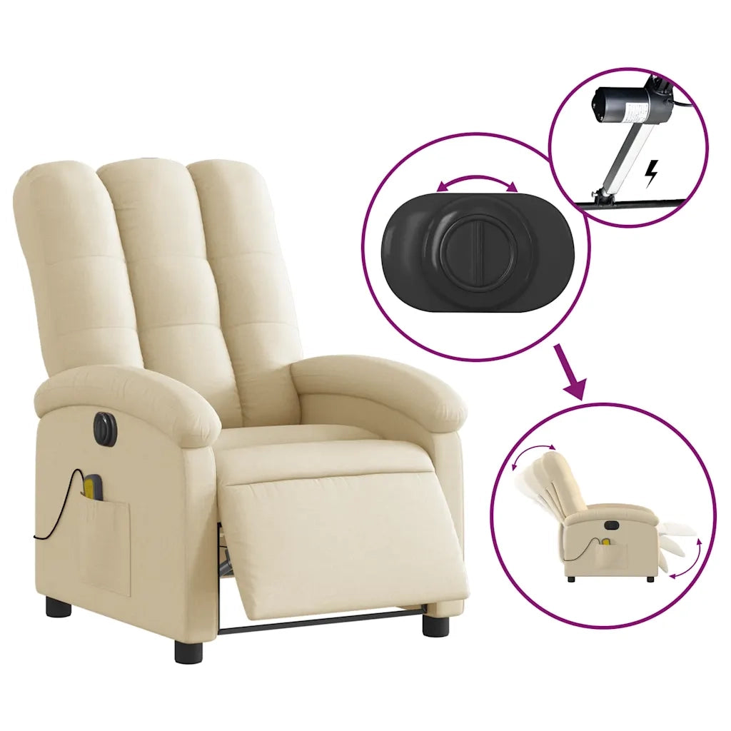 Poltrona Reclinabile Massaggiante | Sedia Relax Elettrica Crema in Tessuto