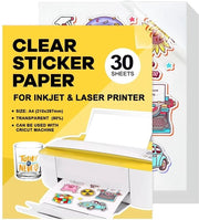 Papier per Stampa Inkjet Transparante - 30 Fogli A4 - Secchezza Rapida - Carta Autoadesiva - Alta Definizione Cromatiche - Adatto per Stampanti - Carta Adesiva per Etichette