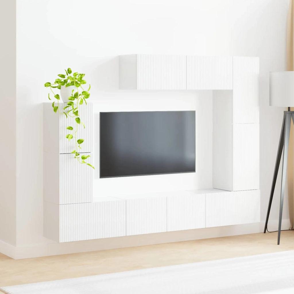 Set mobile TV 5 pcs Bianco Lucido Legno multistrato