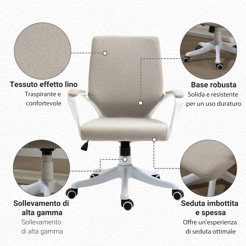 Sedia da Ufficio Ergonomica con Schienale Regolabile e Dondolo ¨C Zephmum ¨C 62x69x92-100cm, Beige, Tessuto