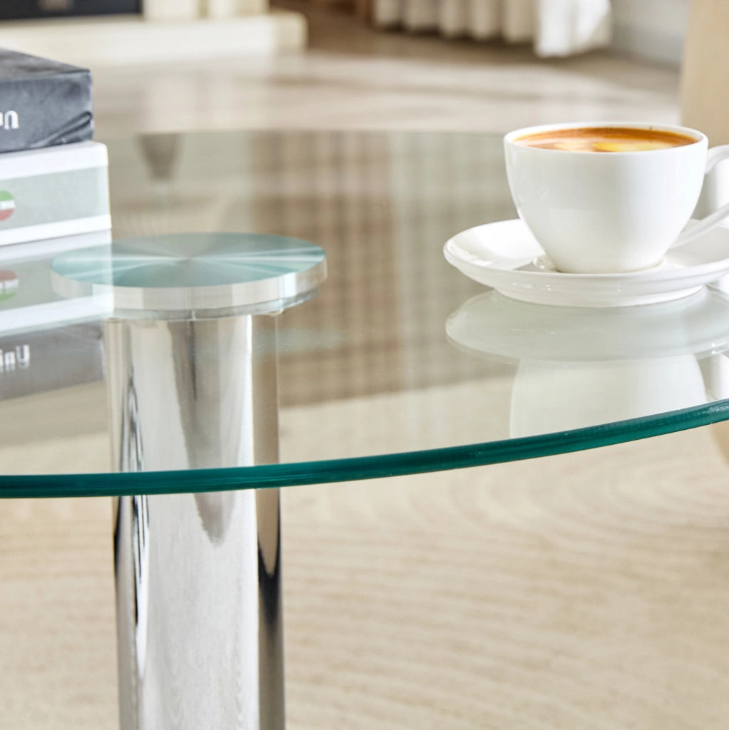 Tavolino da caffè rotondo Ø 70 cm in vetro temperato e metallo, argento