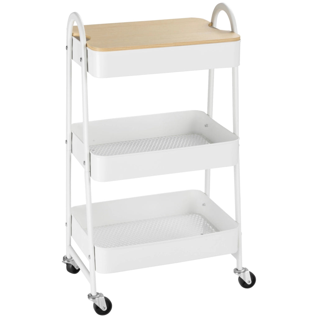 Carrello da cucina con 3 cestelli e coperchio; 4 ruote con freno; per cucina e ufficio; 45 × 31 × 79;4 cm