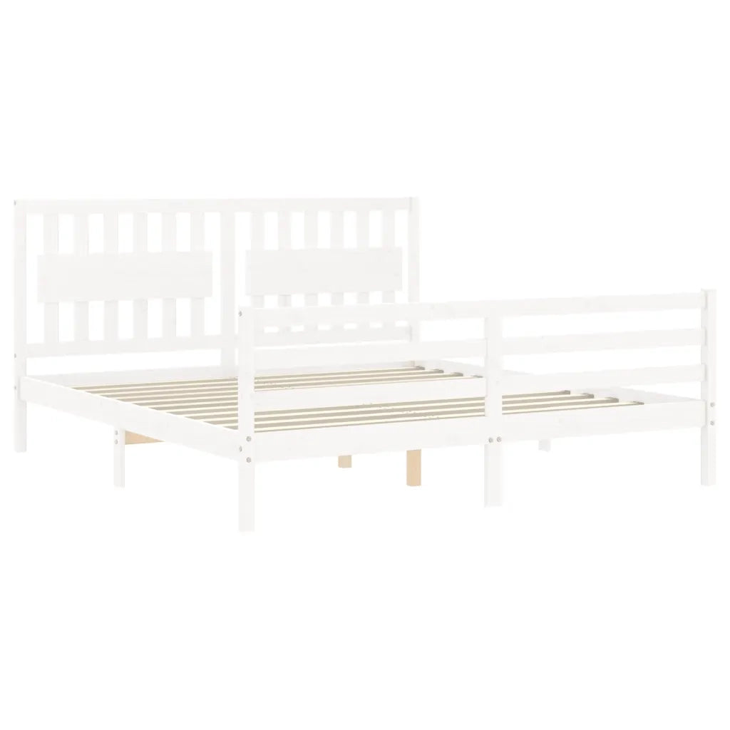 Giroletto Testiera Bianco Super King Size-Struttura Letto in Legno Massello 442263