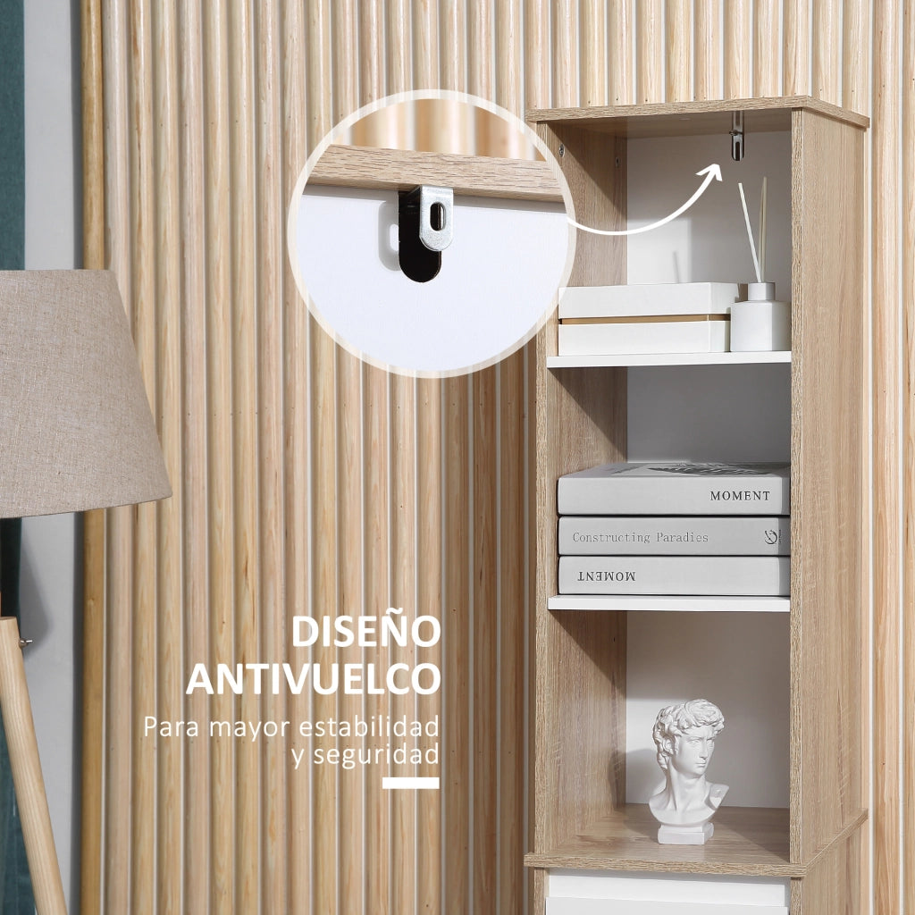 Armadio Bagno Colonna ¨C zephmum ¨C Legno Multistrato Bianco e Naturale 32.6x30x171.2 cm