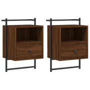 Set di 2 Comodini | Armadio da Notte | Mobiletto da notte a Muro Rovere Marrone 40x30x61cm Legno Multistrato
