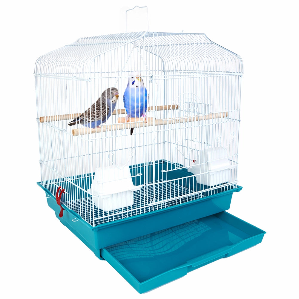 Gabbia Voliera per Uccelli 46,5x35,5x65,5 cm con 2 Mangiatoie in Ferro e Plastica Verde