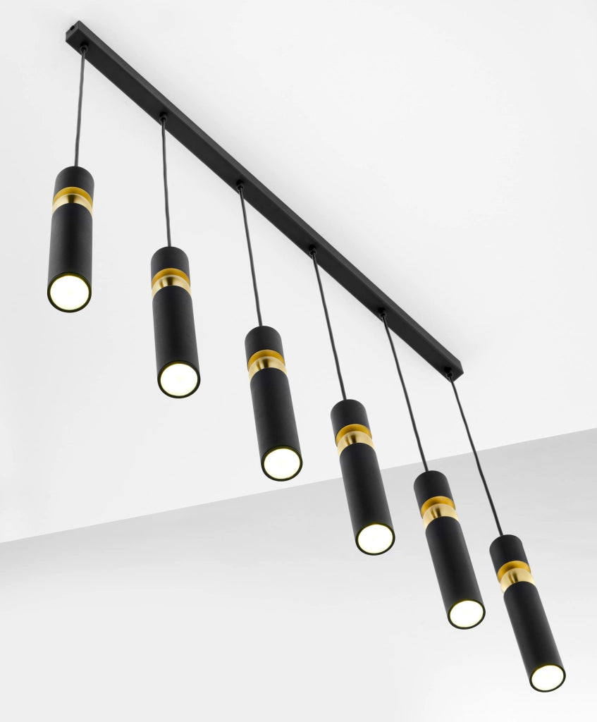 Lampada sospensione barra 90cm nero oro 6xGU10 ALAS