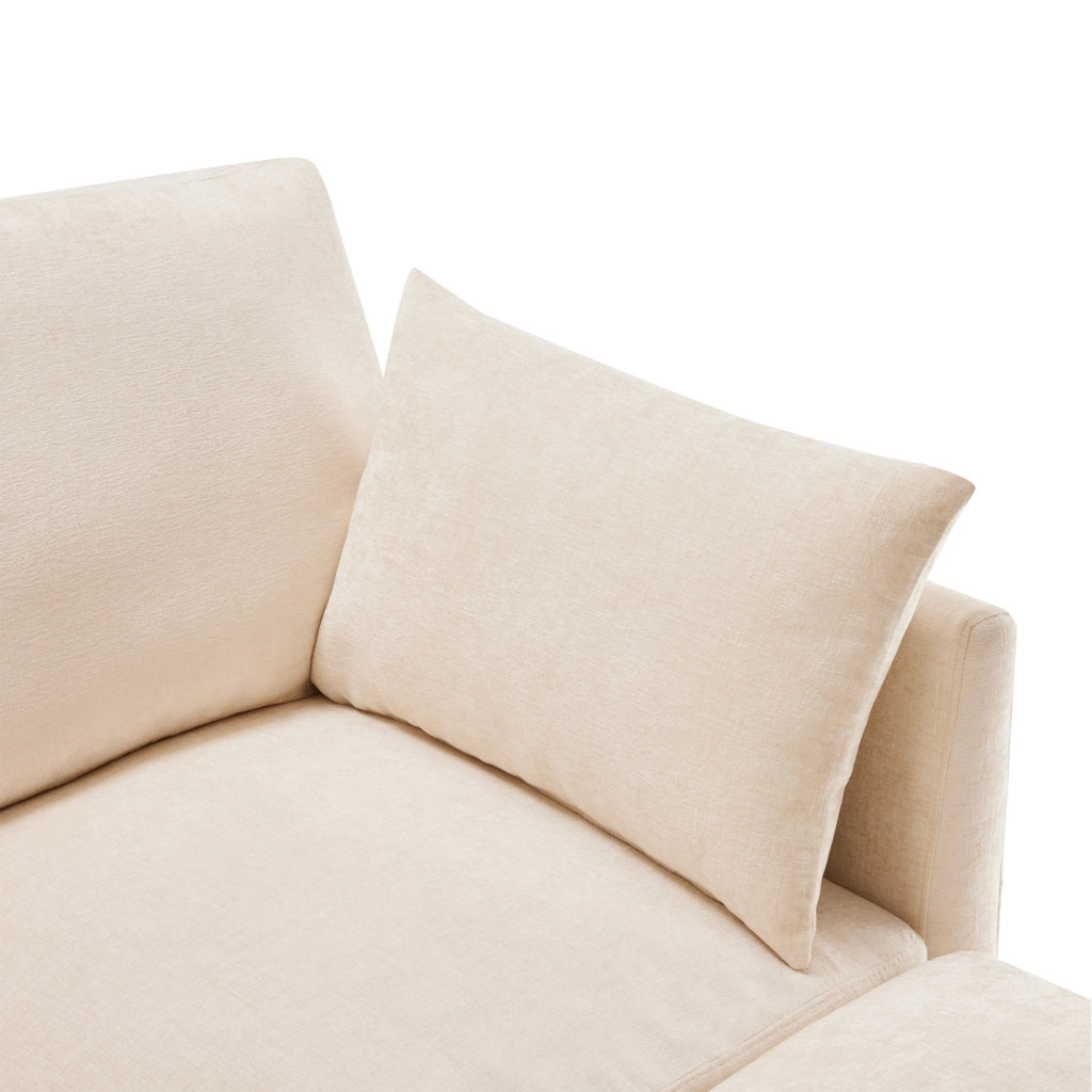 Divano Angolare Modulare 3-4 Posti con Poggiapiedi Mobile e 4 Cuscini, Seduta Profonda, in Ciniglia Beige 216 × 161 × 81 cm