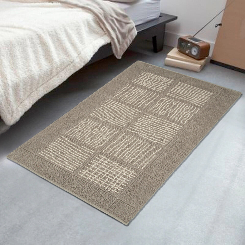 Tappeto Scendiletto Camera Bagno 55x110 cm Shaggy Puro Cotone Assorbente Antiscivolo Tortora