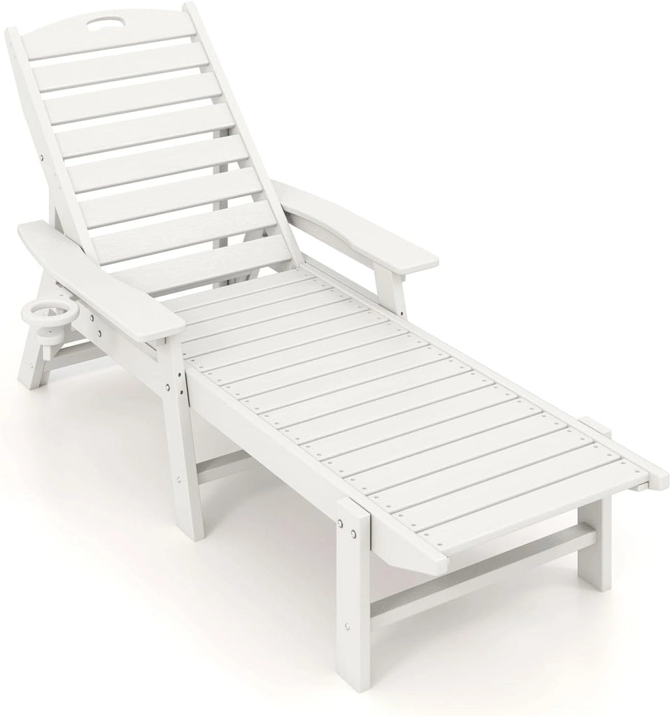 Lettino da giardino, con schienale regolabile in 4 posizioni, portabibite e braccioli, resistente alle intemperie, per terrazza, giardino, piscina, portata fino a 150 kg