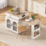 Tavolo allungabile con cassetto, vani aperti e led, per cucina e sala da pranzo, in MDF e vetro, bianco