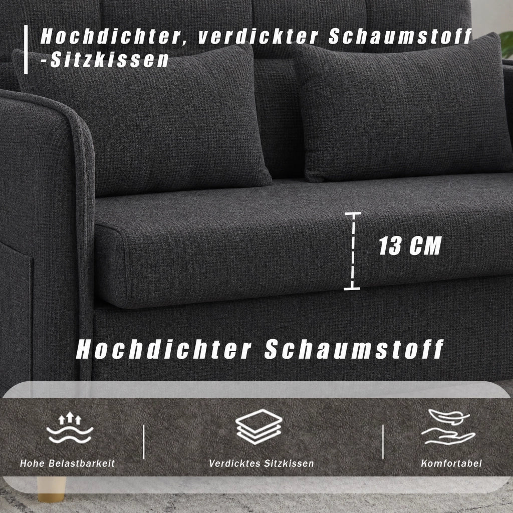 DIVANO 2 posti 127 cm Dark Gray in tessuto Chenille con cuscini