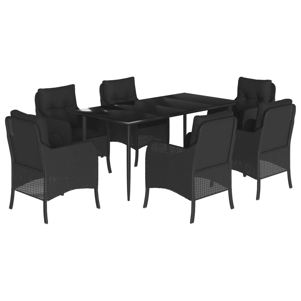 Set da Pranzo da Giardino 7 pz Nero con Cuscini in Polyrattan 3211924