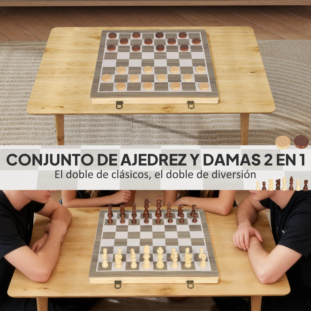 Tavolo da gioco scacchi e dama 2 in 1 ¨C zephmum ¨C legno noce pieghevole