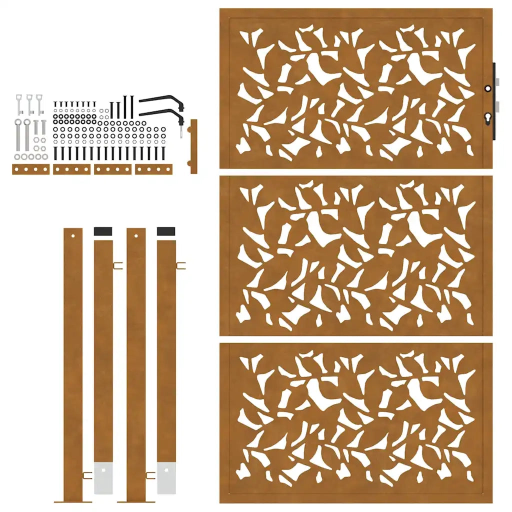 vidaXL Cancello da Giardino 105x155 cm Acciaio Corten Design a Foglia