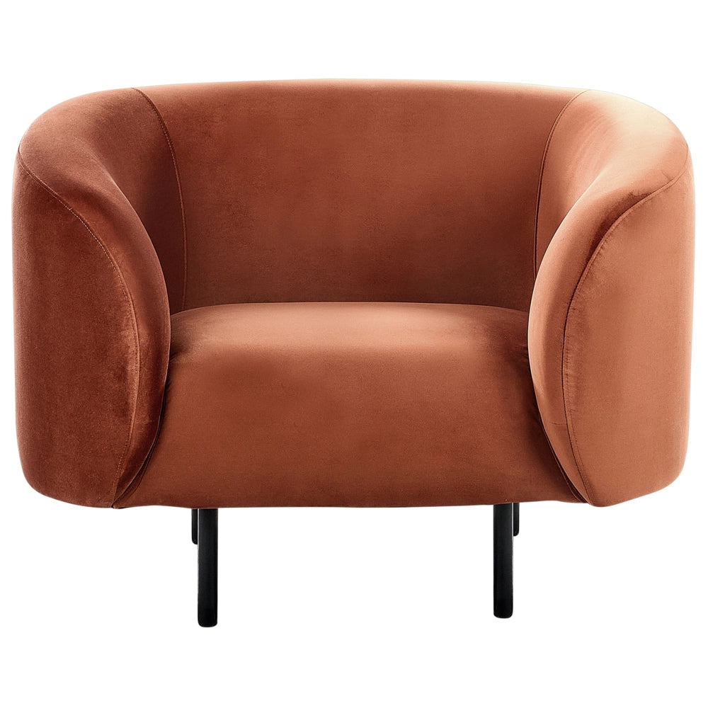 Poltrona morbida in poliestere arancione con gambe nere stile glamour retrò soggiorno