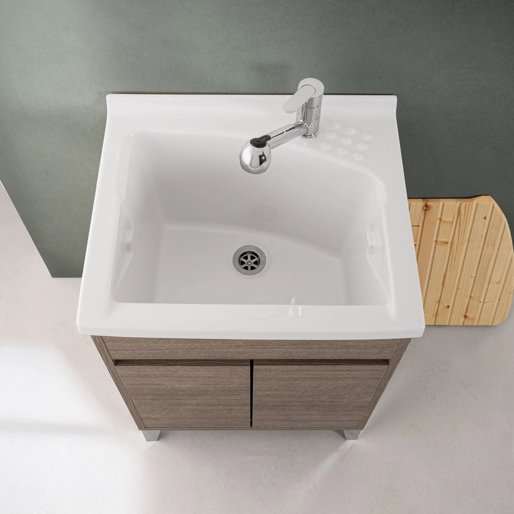 Mobile lavatoio 60x50 rovere scuro Way con vasca in ceramica Dolomite