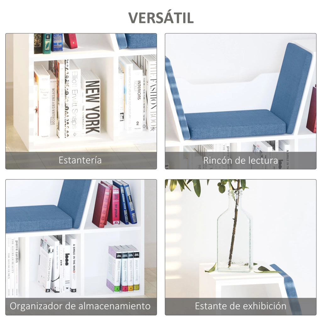 Libreria con seduta scaffale 6 cubi ¨C zephmum ¨C 102x30x61 cm bianco e blu