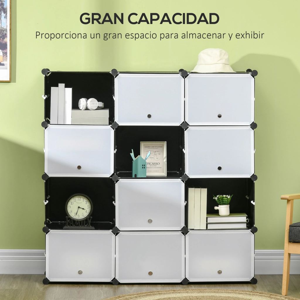 Armadio Portatile Modulare in Plastica con 12 Cubi ¨C zephmum ¨C 125x32x125 cm Nero Bianco