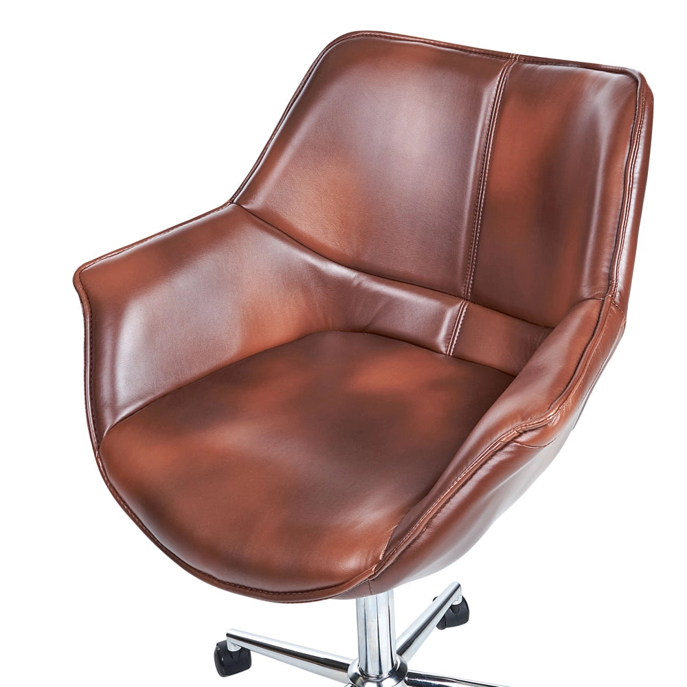 Sedia da ufficio in ecopelle marrone scuro girevole altezza regolabile stile moderno home office