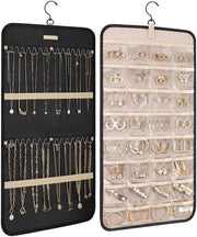 Organizzatore a Rullo per Gioielli da Appendere con Ganci in Metallo - Deposito a Doppia Faccia per Orecchini, Collane, Anelli su Porta o Parete - Nero Grande (1 Pezzo)