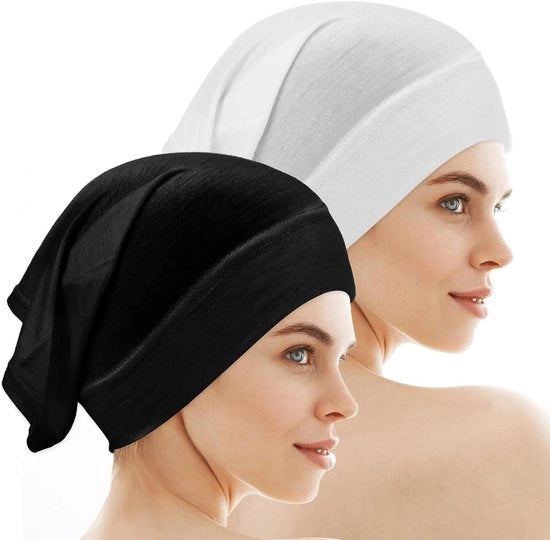 Cappe per hijab da 2 pezzi per donne - Basi per tulband in materiale antislip - Tubi in nero e bianco - Copricapo interno per donne musulmane - 28 x 18 cm - Cappe per hijab confortevoli con funzionalità antislip.