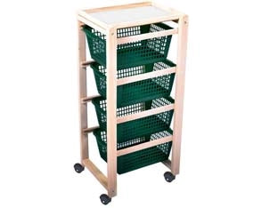 CARRELLO PORTATUTTO ERCOLINO IN LEGNO NATURALE CON RUOTE  cm.37x30x85h.