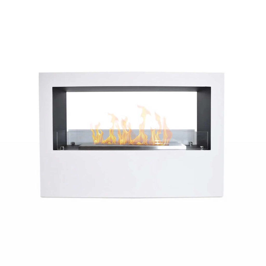 Giotto - Camino a bioetanolo da terra per interno ed esterno 100x30xH70 cm, colore bianco