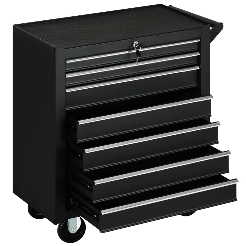 CARRELLO PORTA ATTREZZI 69x33x75 cm Nero in acciaio, 7 cassetti