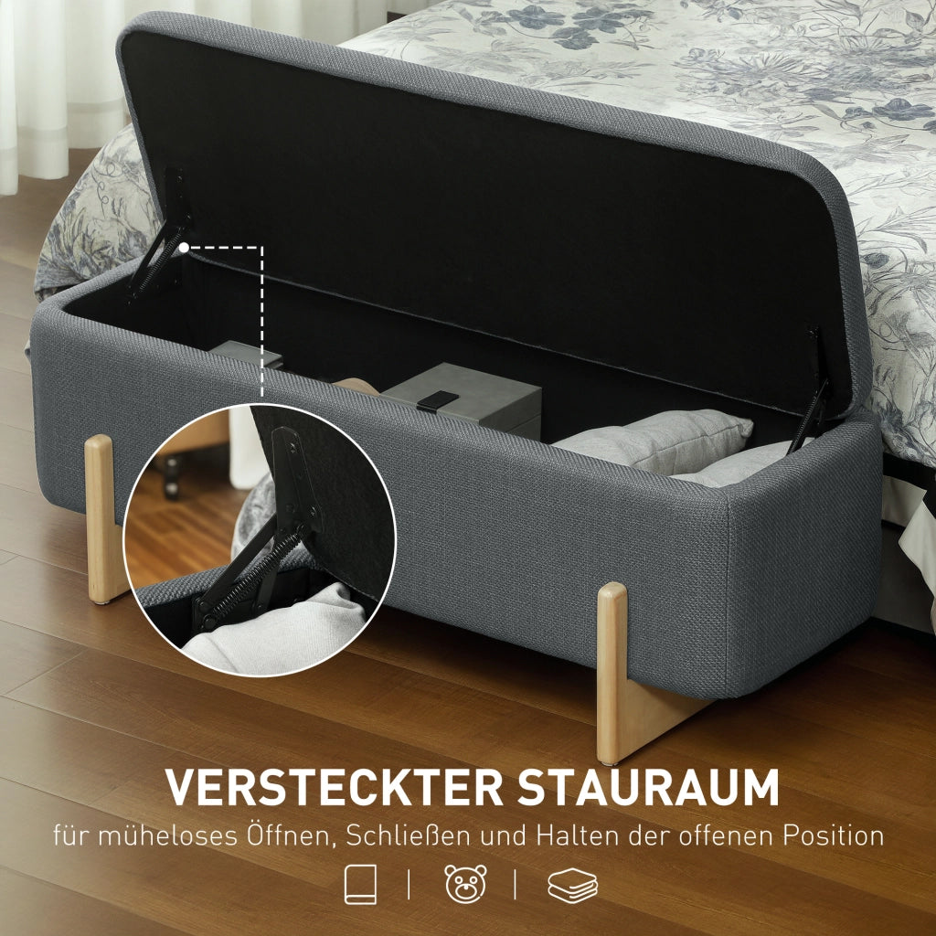 Poggiapiedi con contenitore ¨C zephmum ¨C 111x44x44,5 cm, grigio scuro, tessuto similpelle