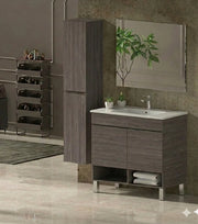 Mobile Bagno NEBARI com gambe Già Montato 2 portas, lavabo e specchio Rovere affumicato 70x40 cm con colonna