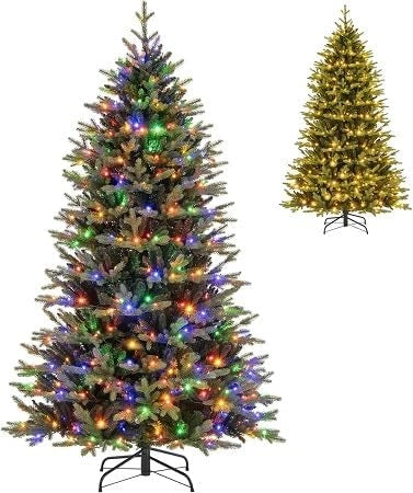 Albero di Natale 210 cm, Albero di Natale Pre-illuminato on Cerniera con 470 Luci a LED Multicolori e Bianco Caldo, 11 Modalità di Illuminazione, 1646 Rami (210 CM)