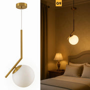 Lampadario pendente bronzo G9 lampada sospensione globo sfera vetro bianco luce tavolo cucina camera letto altezza regolabile
