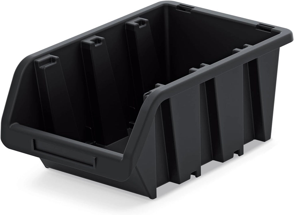 Set di 16 Contenitori a Bocca di Lupo | 23x16x12 cm | Impilabili | Sovrapponibili | Nero | in Plastica