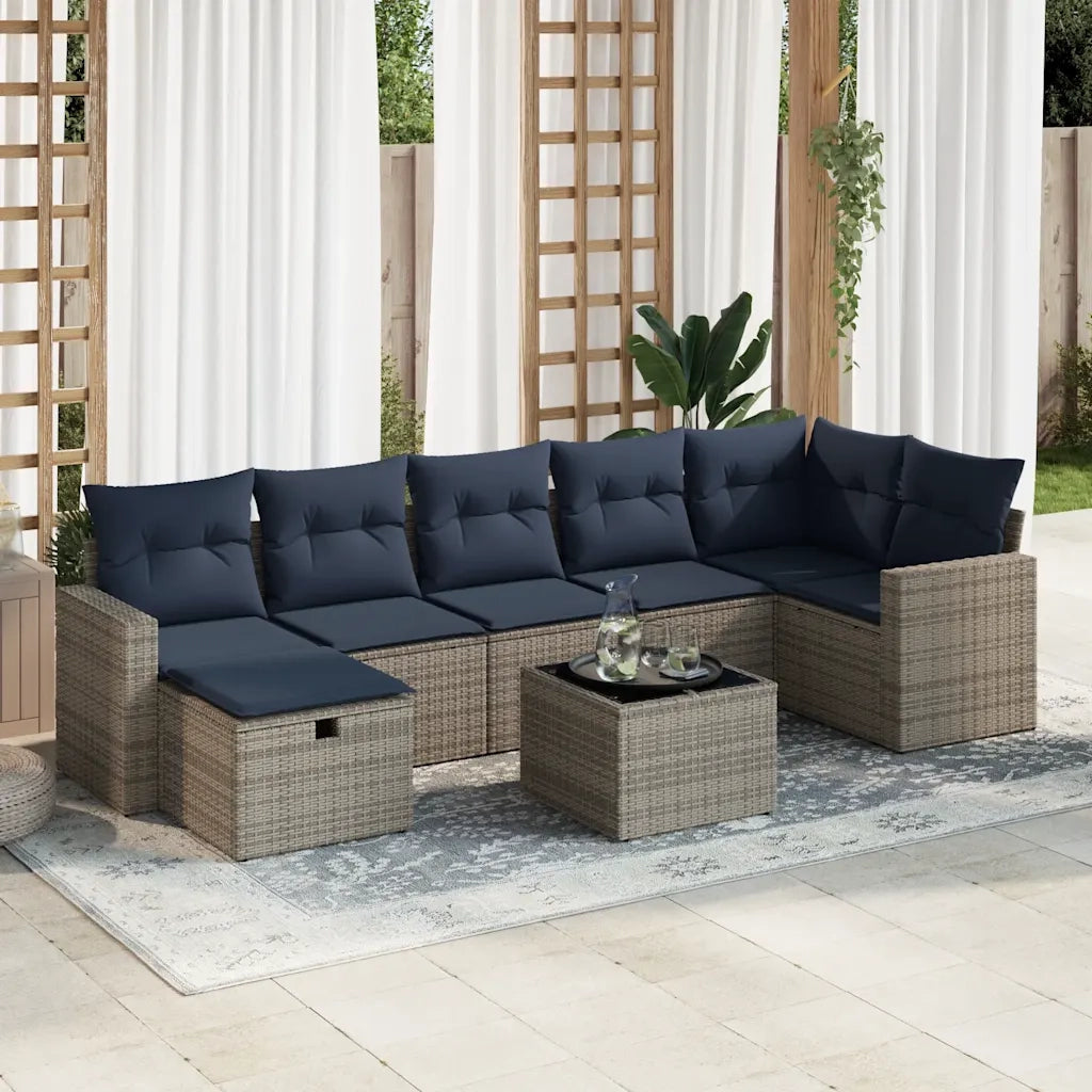Set Divano da Giardino 8 pz con Cuscini Grigio in Polyrattan