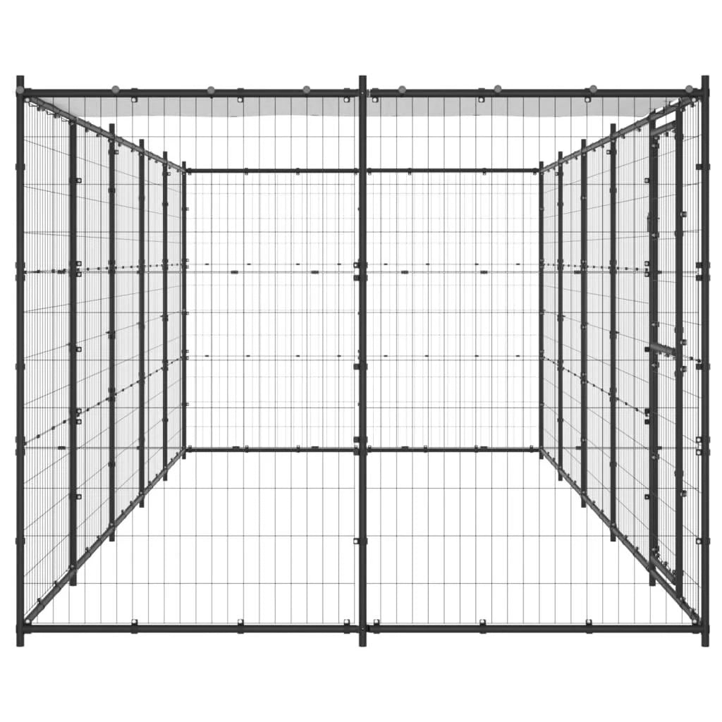 Recinto per animali da esterno per cani esterno in acciaio con tetto 12,1 m² 02_0000390