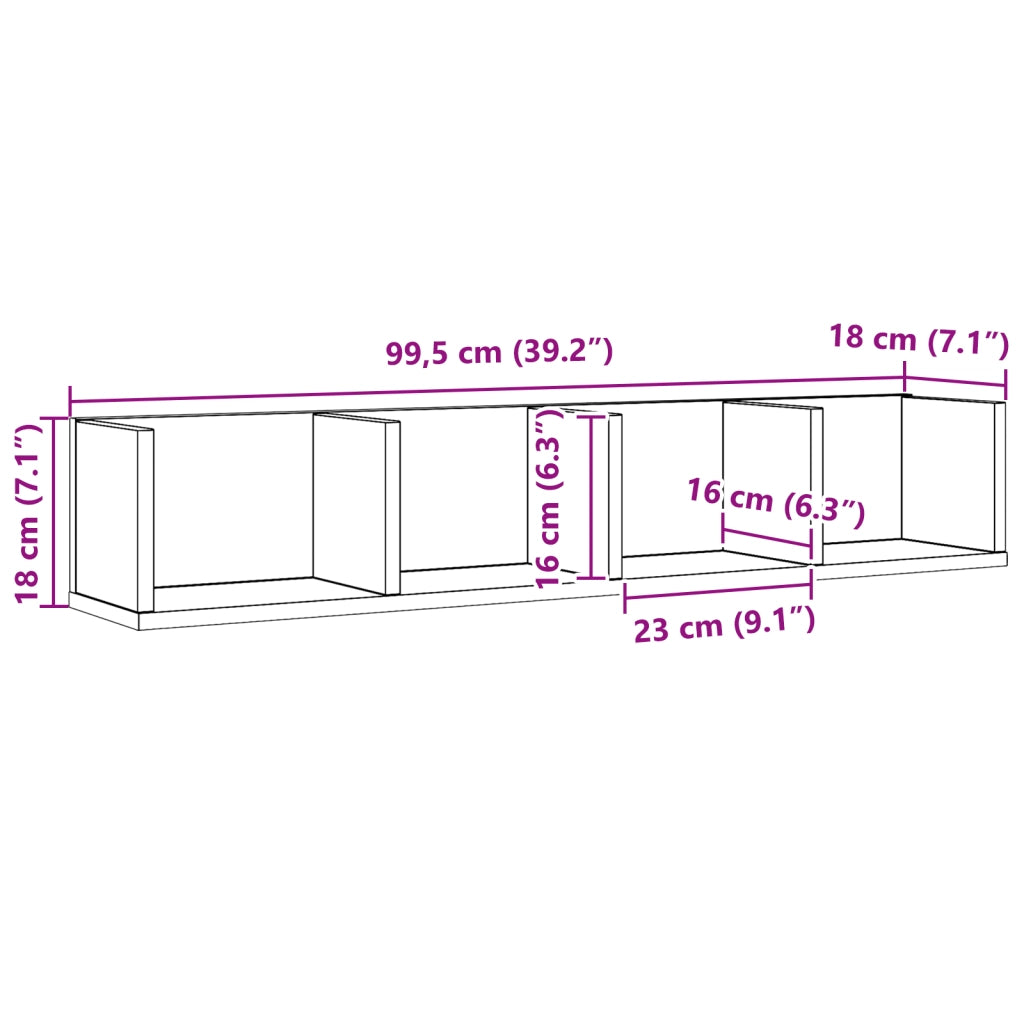 Mensola da Parete CD Rovere Nero 100x18x18 cm in Legno Ingegnerizzato