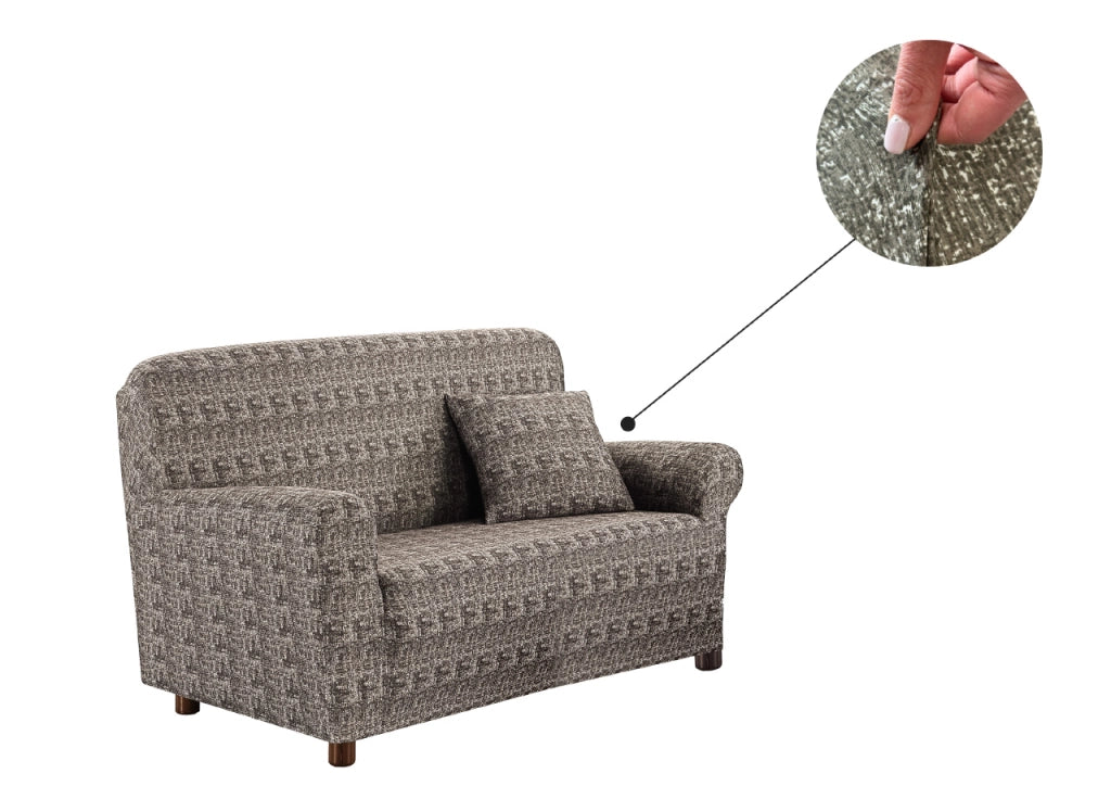 Copridivano Antimacchia Elasticizzato Divano Penisola Angolare Componibile Fantasy - 2 Posti - Tortora