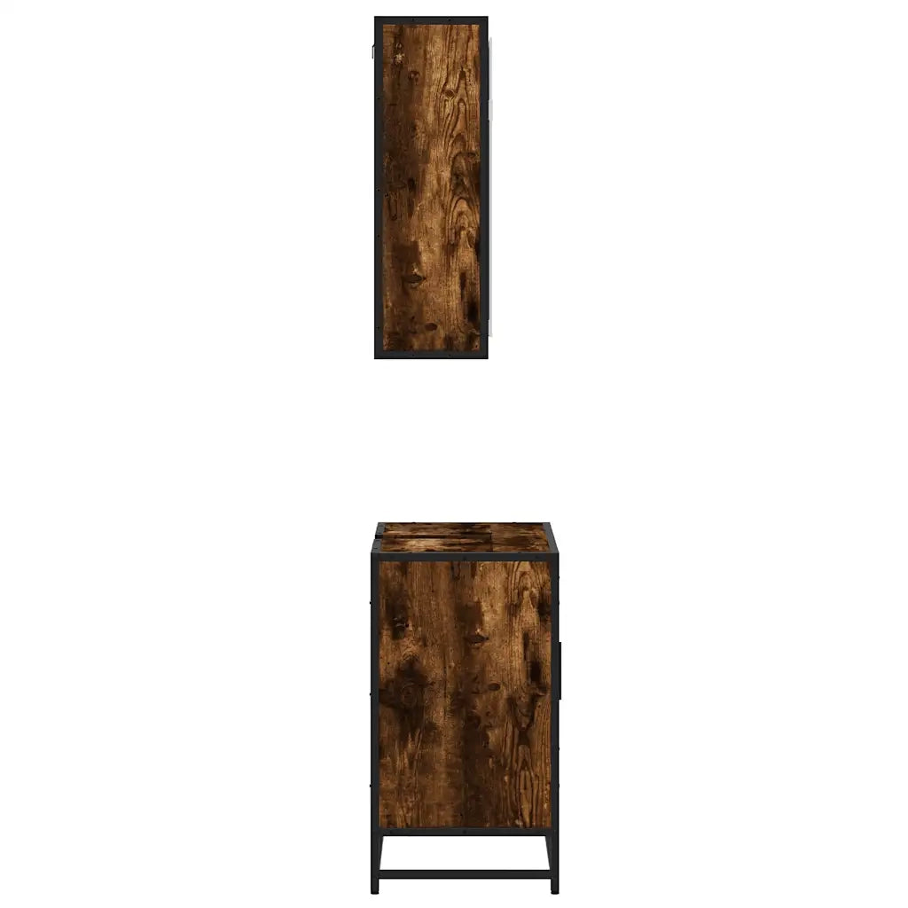 Set Mobili da Bagno 2 pz Rovere Fumo in Legno Multistrato