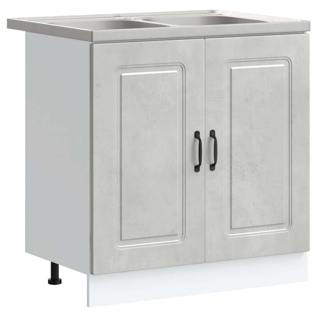 Armadio da cucina  "Kalmar" con doppi lavabi Grigio cemento Legno ingegnerizzato