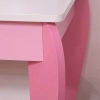 Specchiera Giocattolo Toeletta con Cassetto e Sgabello in Legno, Giochi per Bambine 3-6 Anni Rosa e Bianco