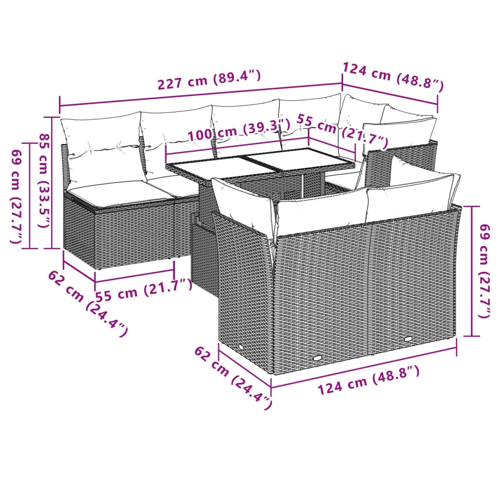 Set Divani da Giardino con Cuscini 8 pz Nero in Polyrattan 3266406