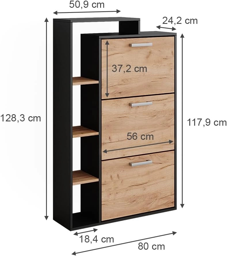Scarpiera Orlando, Quercia dorata, 80 x 128.3 cm con 3 scomparti