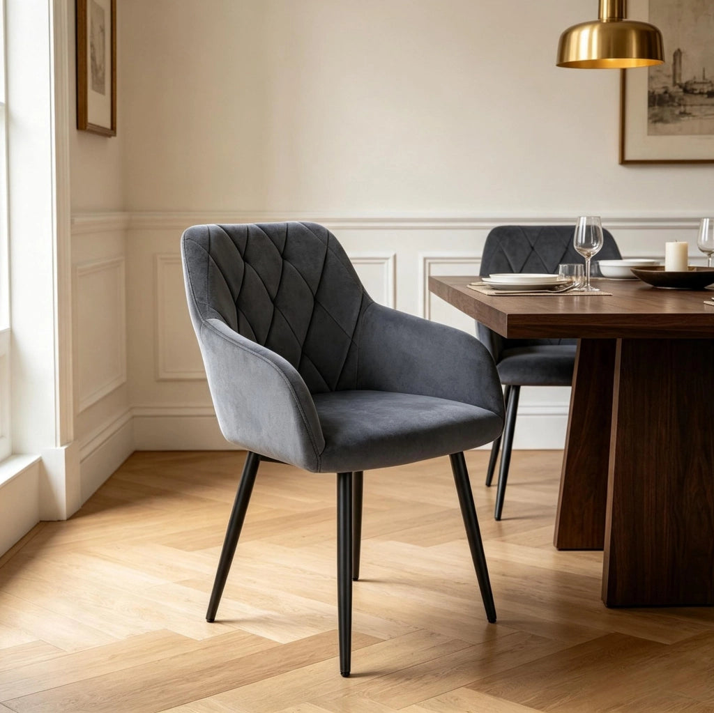 Sedia da pranzo 44 x 42,5 cm grigio scuro velluto e metallo, con braccioli