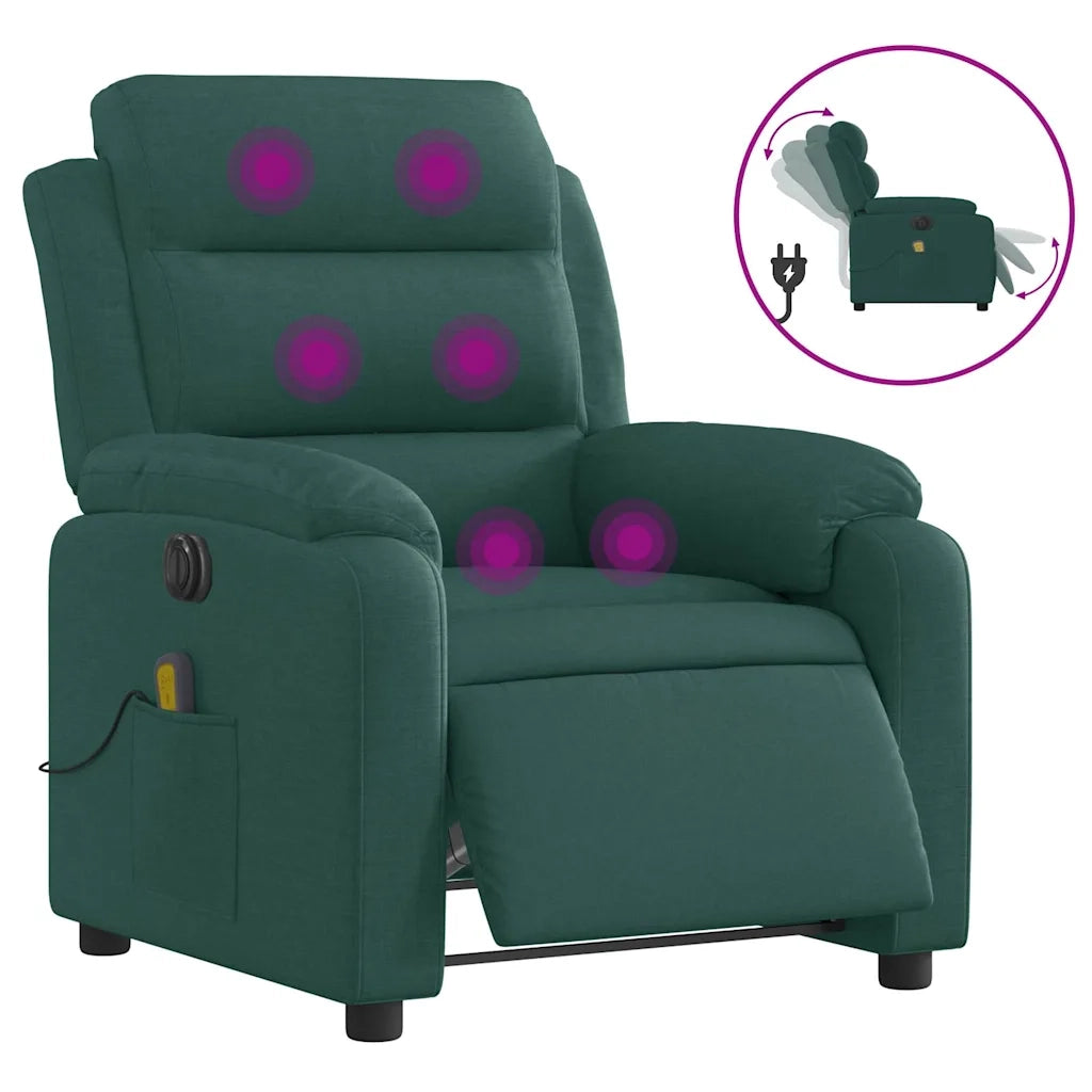 Poltrona Massaggiante | Sedia Relax Reclinabile Elettrica Verde Scuro Tessuto