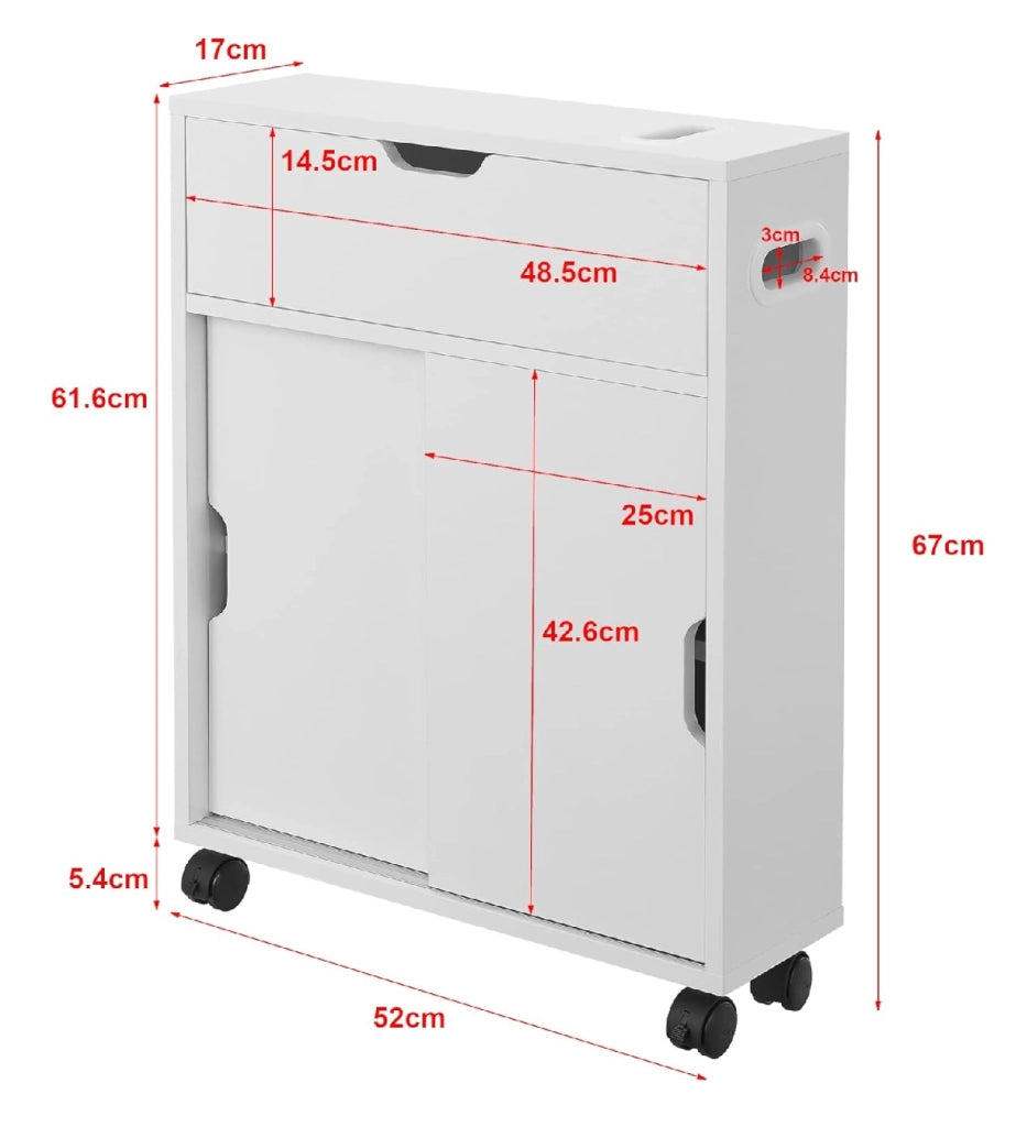 Mobiletto Armadietto da Bagno Slim Salvaspazio 52x17 H67 cm 2Ante Scorrevoli 1Ribalta