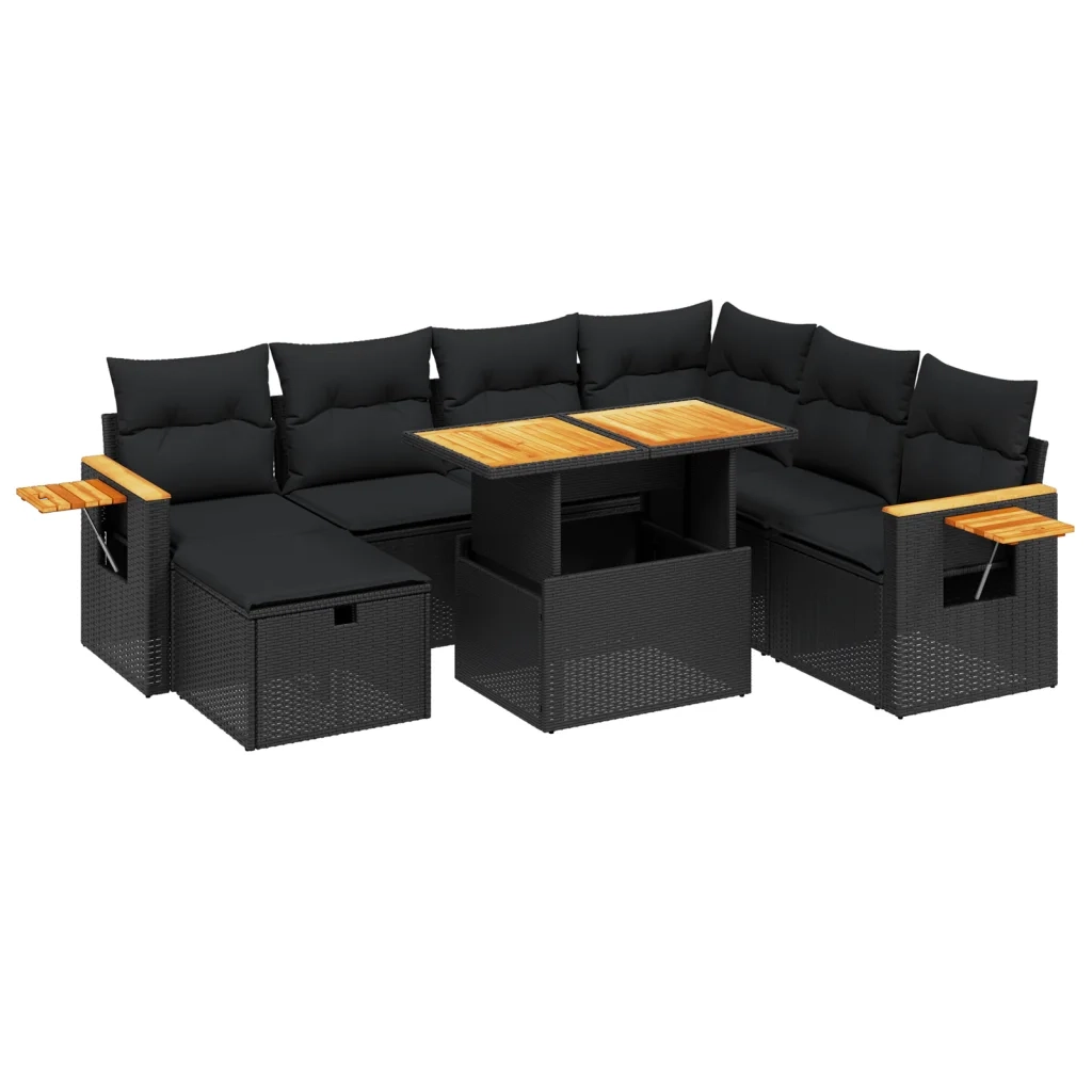 Set Divani da Giardino con Cuscini 8 pz Nero in Polyrattan 3276156