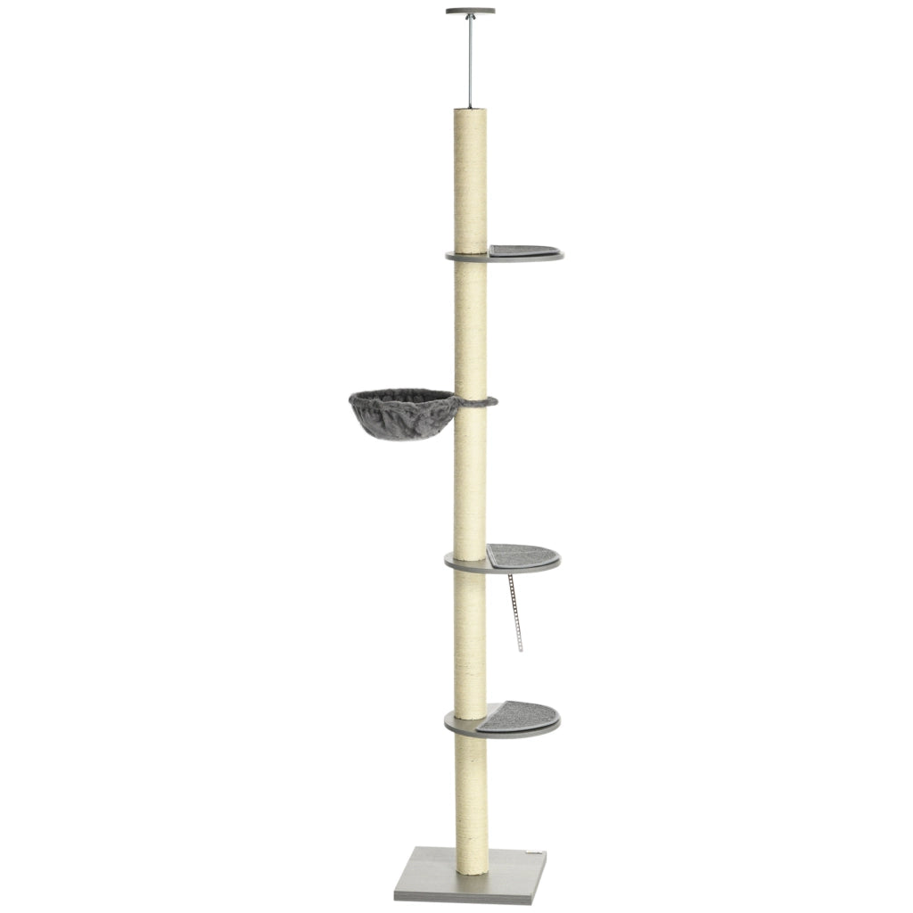 Albero tiragraffi con amaca per gatti ¨C zephmum ¨C grigio + crema 40x40x250 cm