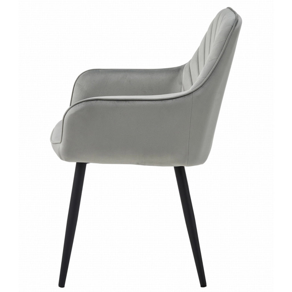 Sedia Nana con braccioli in velluto grigio argento e gambe nere