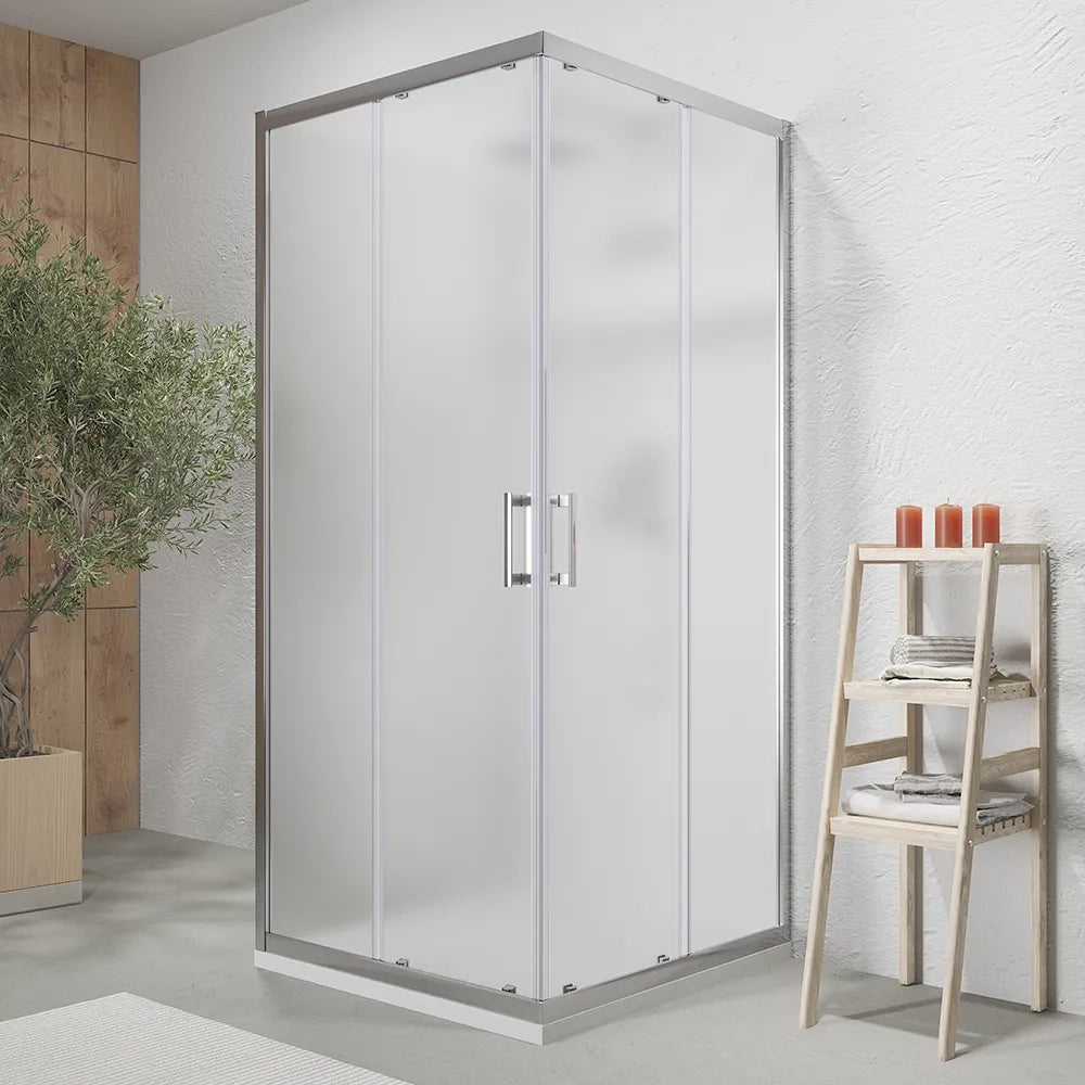 Box doccia cromato 3 lati 70x120x70 cm con doppio scorrevole h190 cm e vetro opaco opaco 6 mm | Tremiti